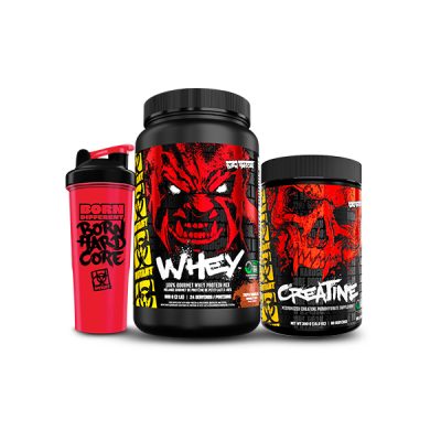 Proteína Whey, creatina monohidrato y shaker Mutant.