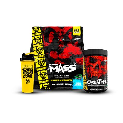 Proteína Mass, creatina Mutant y shaker Mutant.